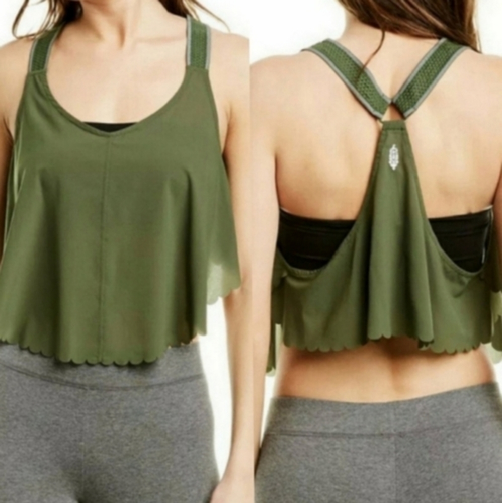 Free People‎ Movement Pretty Lil Running Top Racerback Army Green S